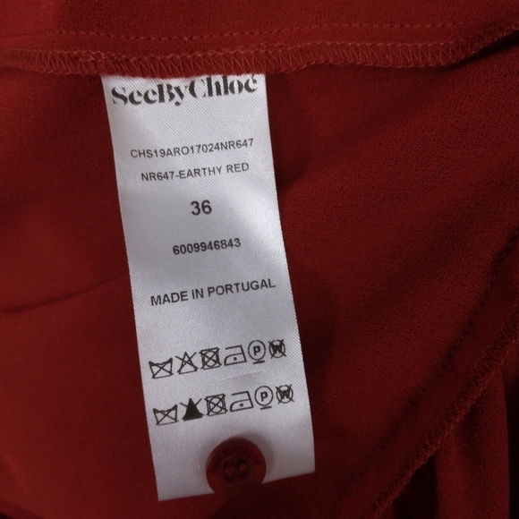 NWT See by Chloe Boho Earthy Red georgette dress with gathered collar. - Picture 8 of 15